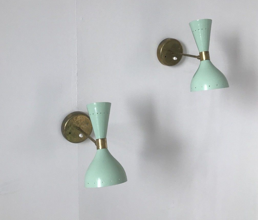 Pair Italian style years 50's Sconce Sage Green