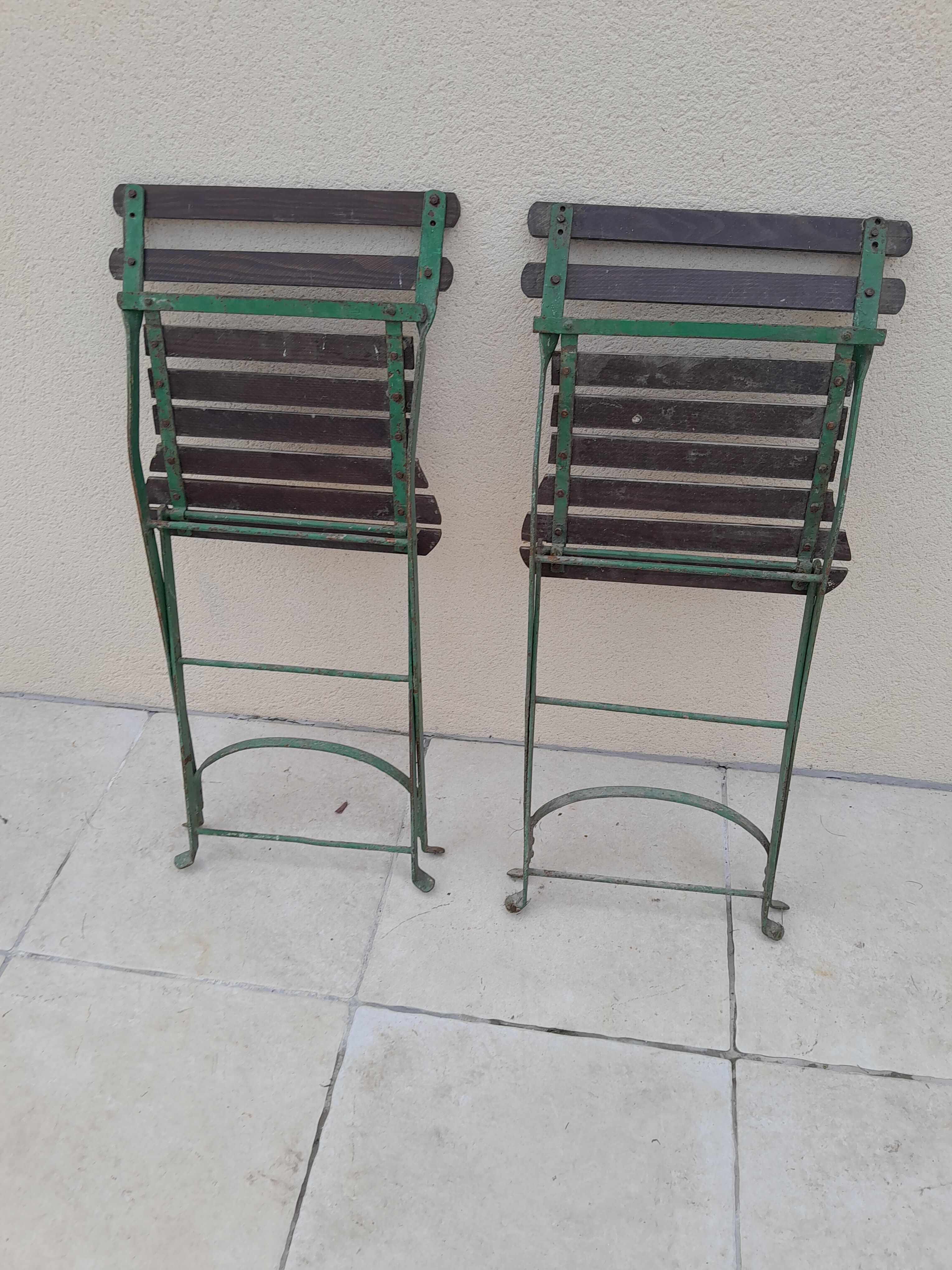 Pair folding garden chairs bistrot 1900 old