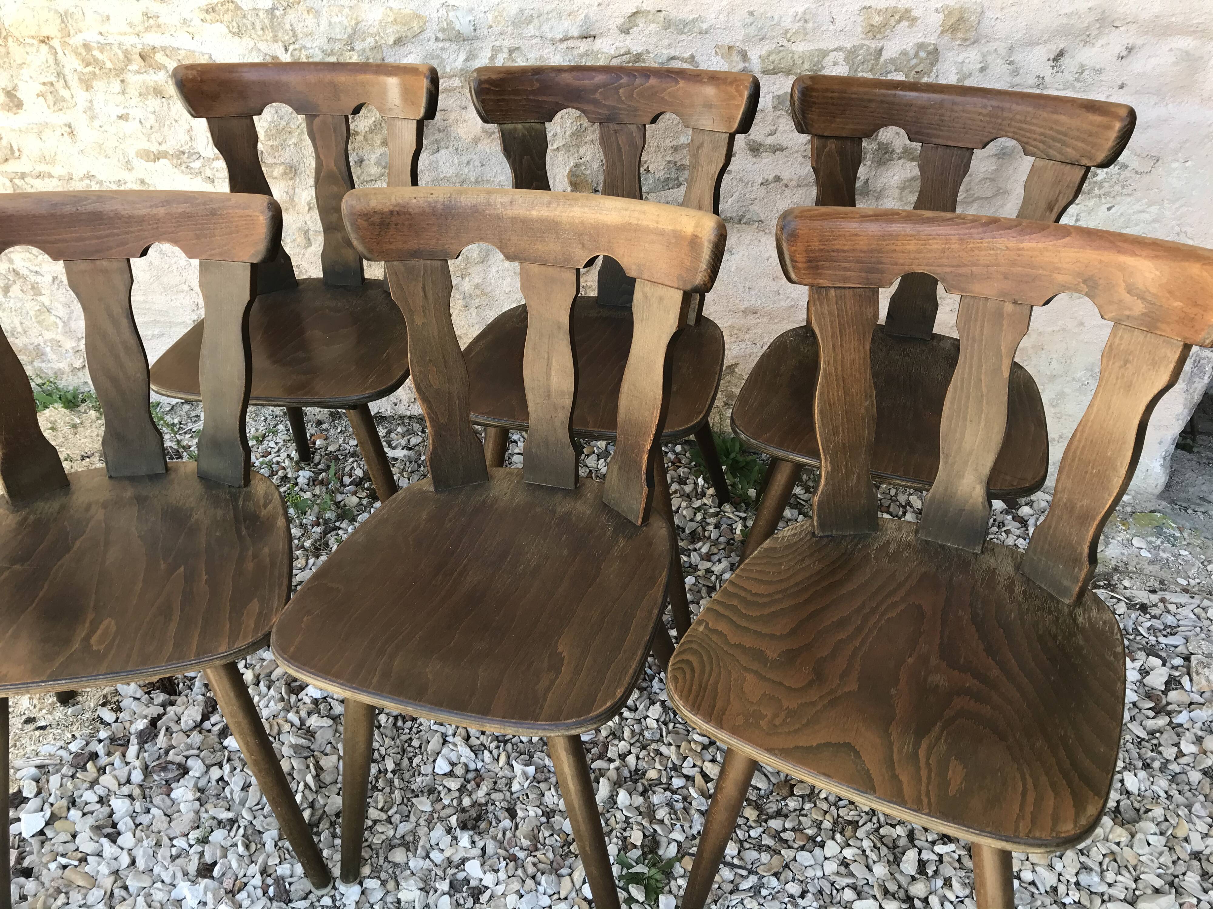 Lot of 6 chairs vintage bistro compass feet