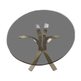 Table ovale vintage chrome et verre fume
