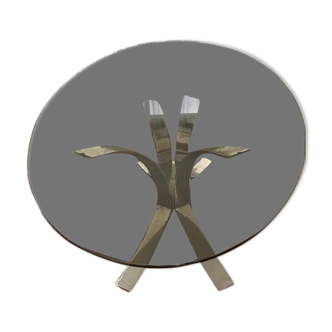 Table ovale vintage chrome et verre fume