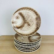 8 vintage Sarreguemines fish service plates
