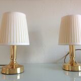 Pair of bedside lamps in golden metal and lampshade creme / vintage years 60-70