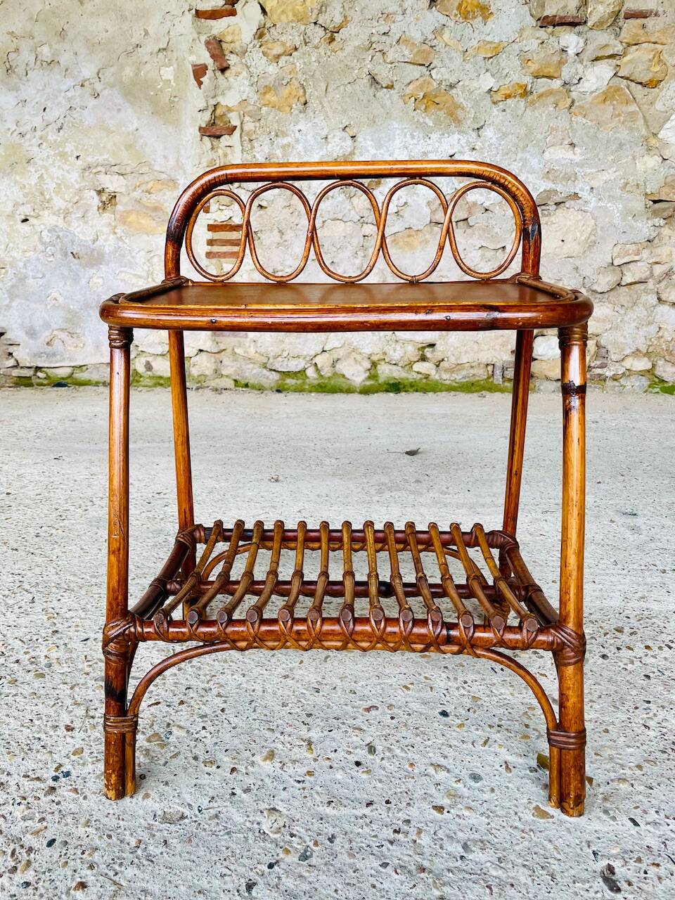 Bamboo and rattan side table, Italy, circa 1960s