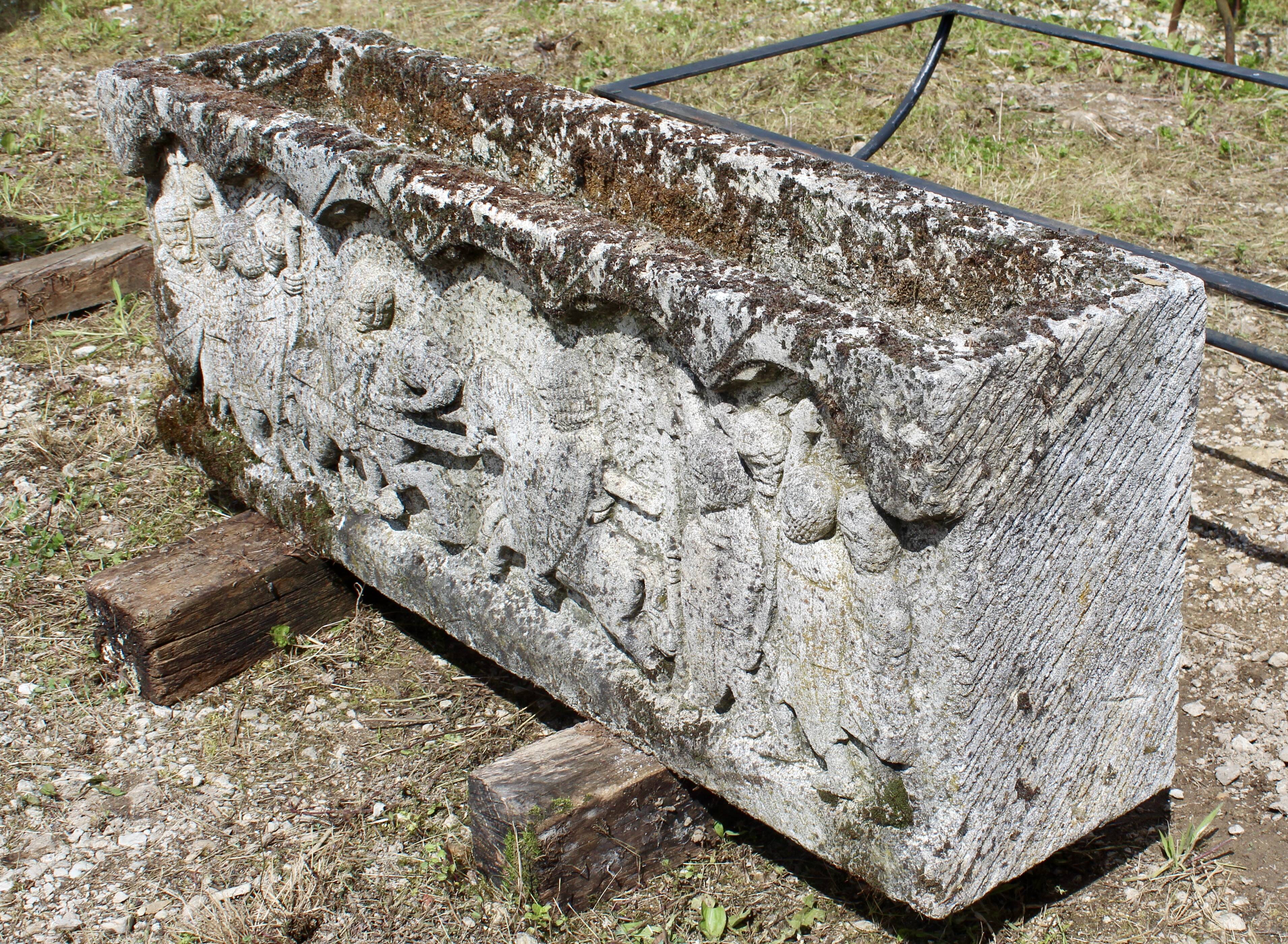 Planter with Medieval Decor in reconstituted stone