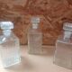 Set of 3 molded glass whiskey liqueur carafes + vintage stoppers