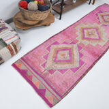Pale pink vintage runner rug 300x86cm
