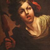 Antique French painting from the 18th century, portrait of a soldier