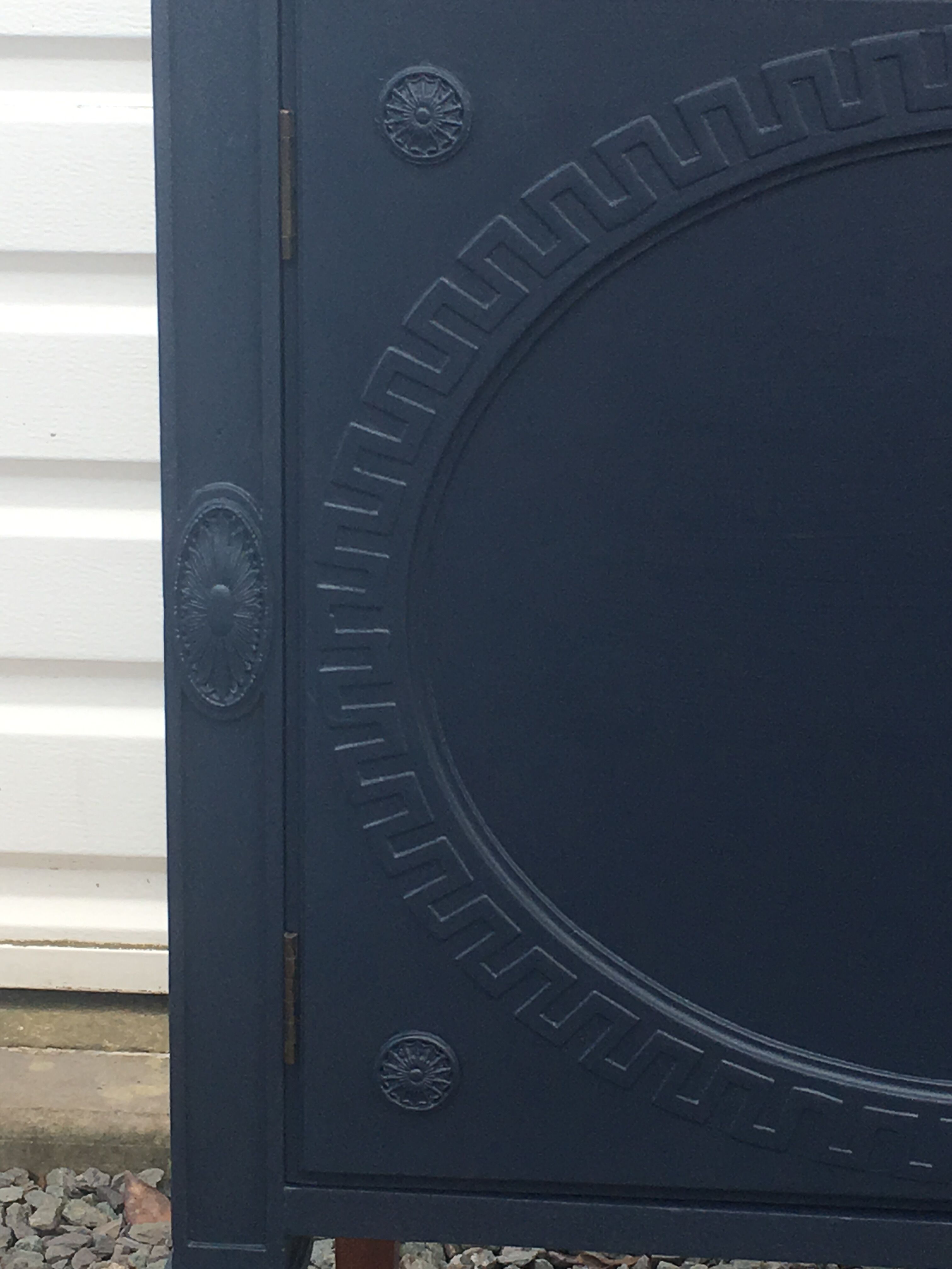 Vintage dark blue hand painted regency style buffet