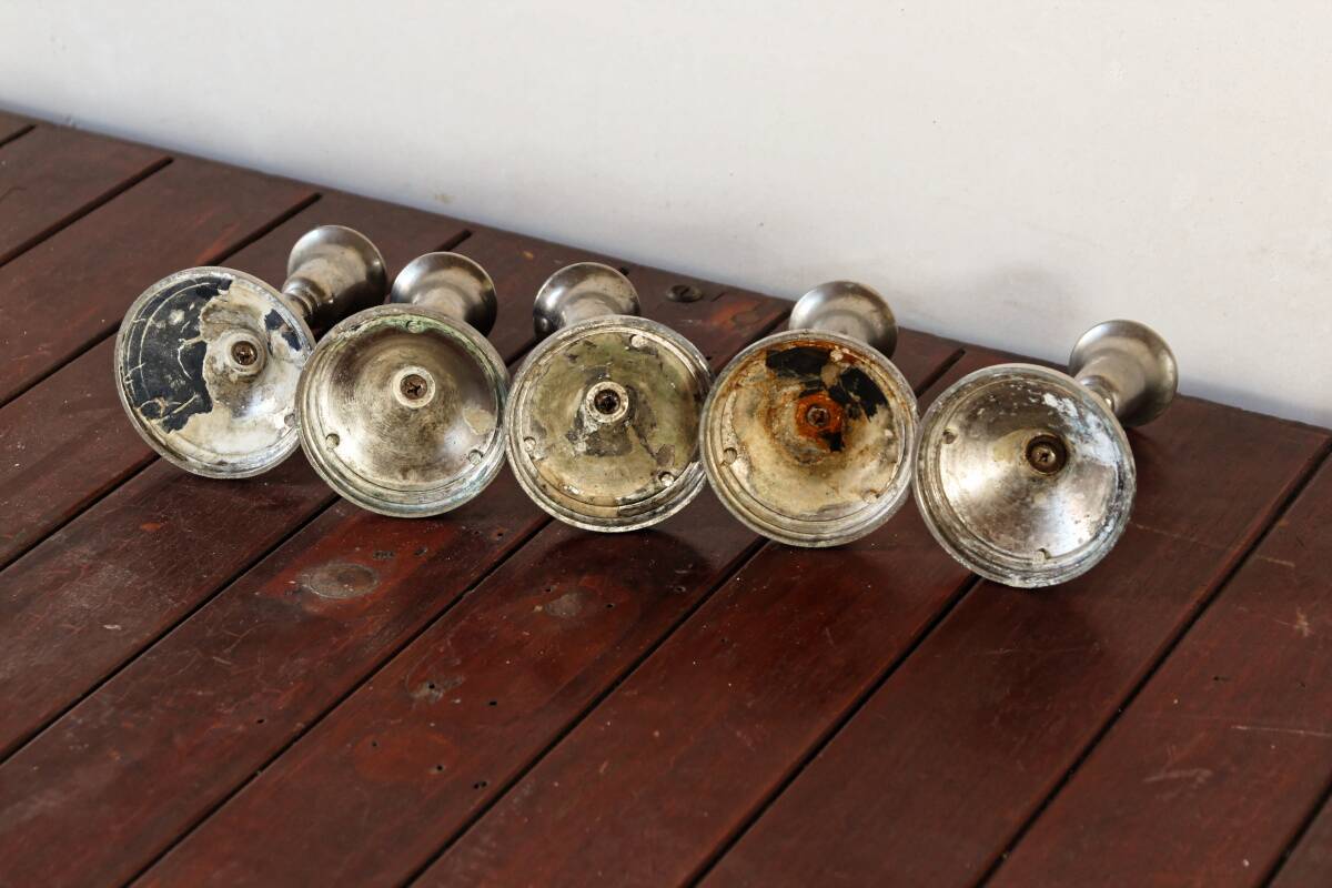 Set of 5 silver metal candle holders