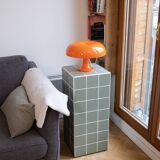 Column, side table in green ceramic tiles