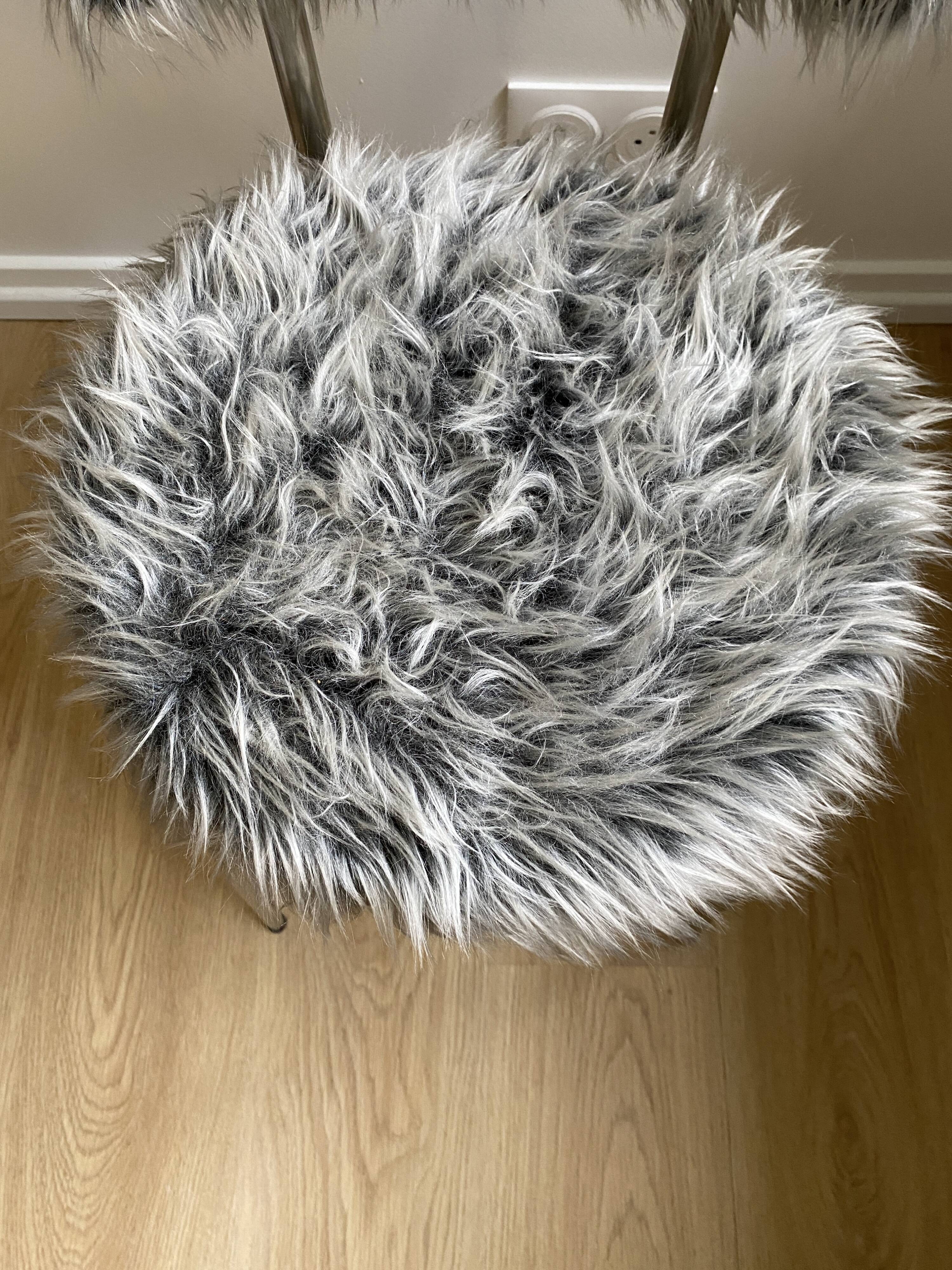 Vintage chair, gray long-haired synthetic fur