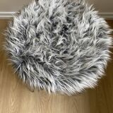 Vintage chair, gray long-haired synthetic fur