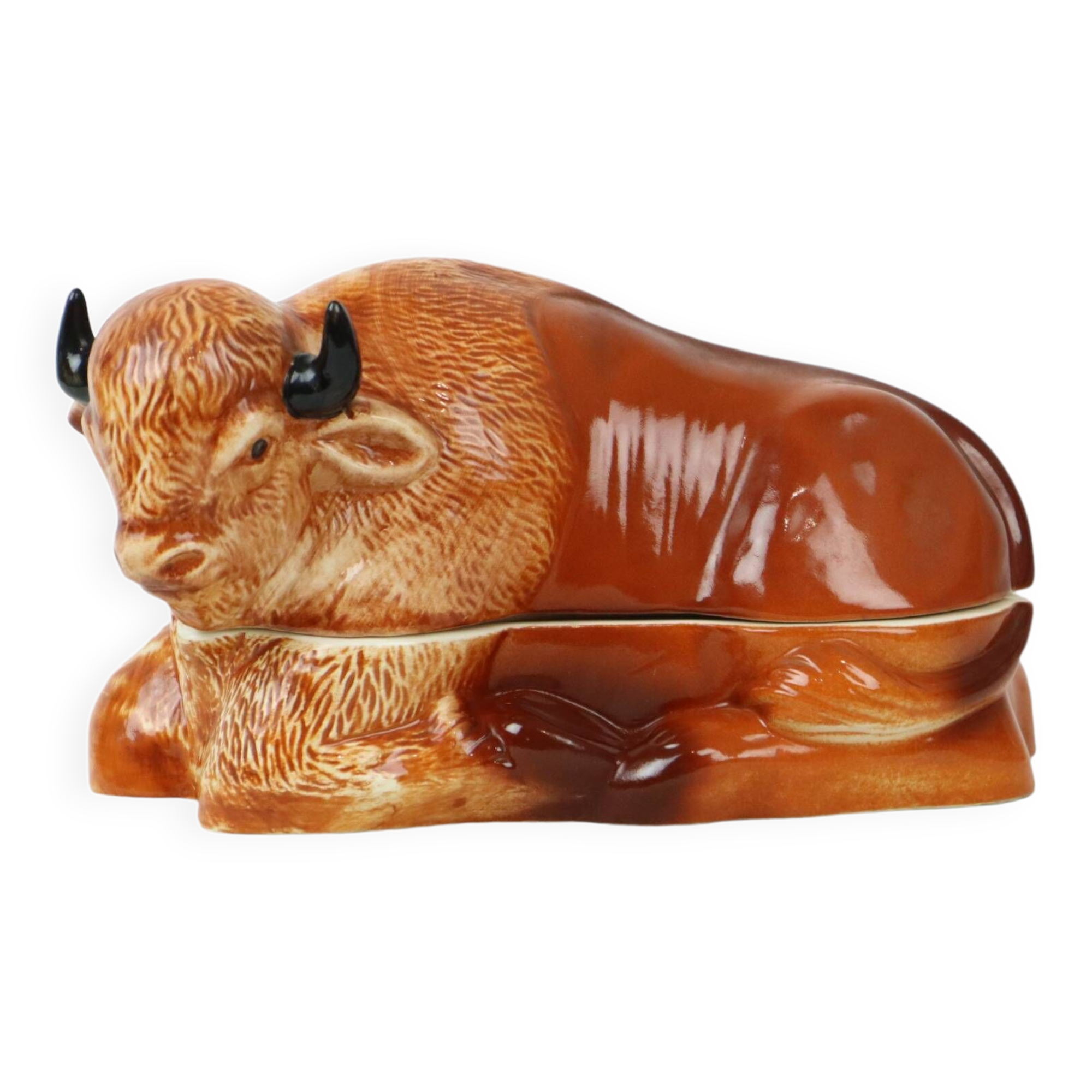 Sixties Michel Caugant Bison Tureen Pâté Mold Glazed Earthenware 25cm
