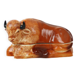 Sixties Michel Caugant Bison Tureen Pâté Mold Glazed Earthenware 25cm