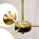 Mid-Century Modern Italian Chandelier in Brass and Opaline Glass, 1960s