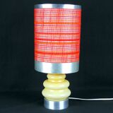 Seventies chrome & ceramic lamp, with original wool lampshade, France 1970s