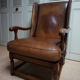 English high back cognac leather wingchair by Criterion cord
