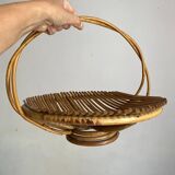 Rattan fruit basket with handle, 1970s