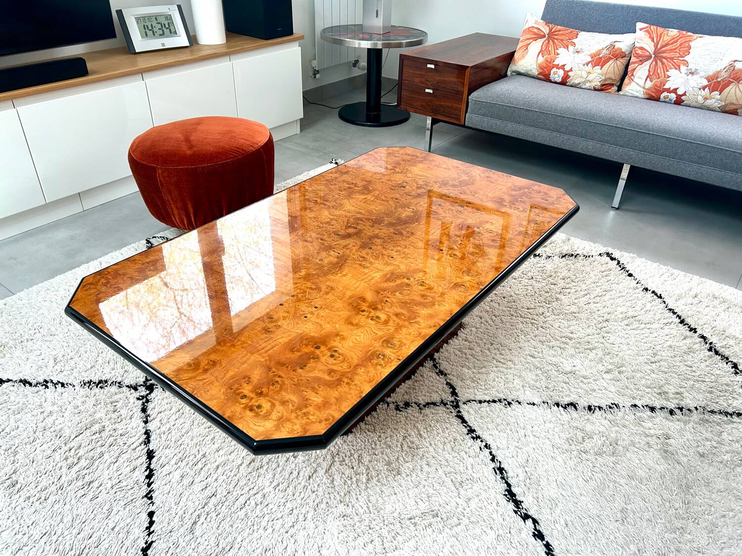 Roche Bobois elm burl coffee table, 1980