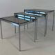 Italian Midcentury Set of Three Chromed Metal Glass Stackable Tray Tables,