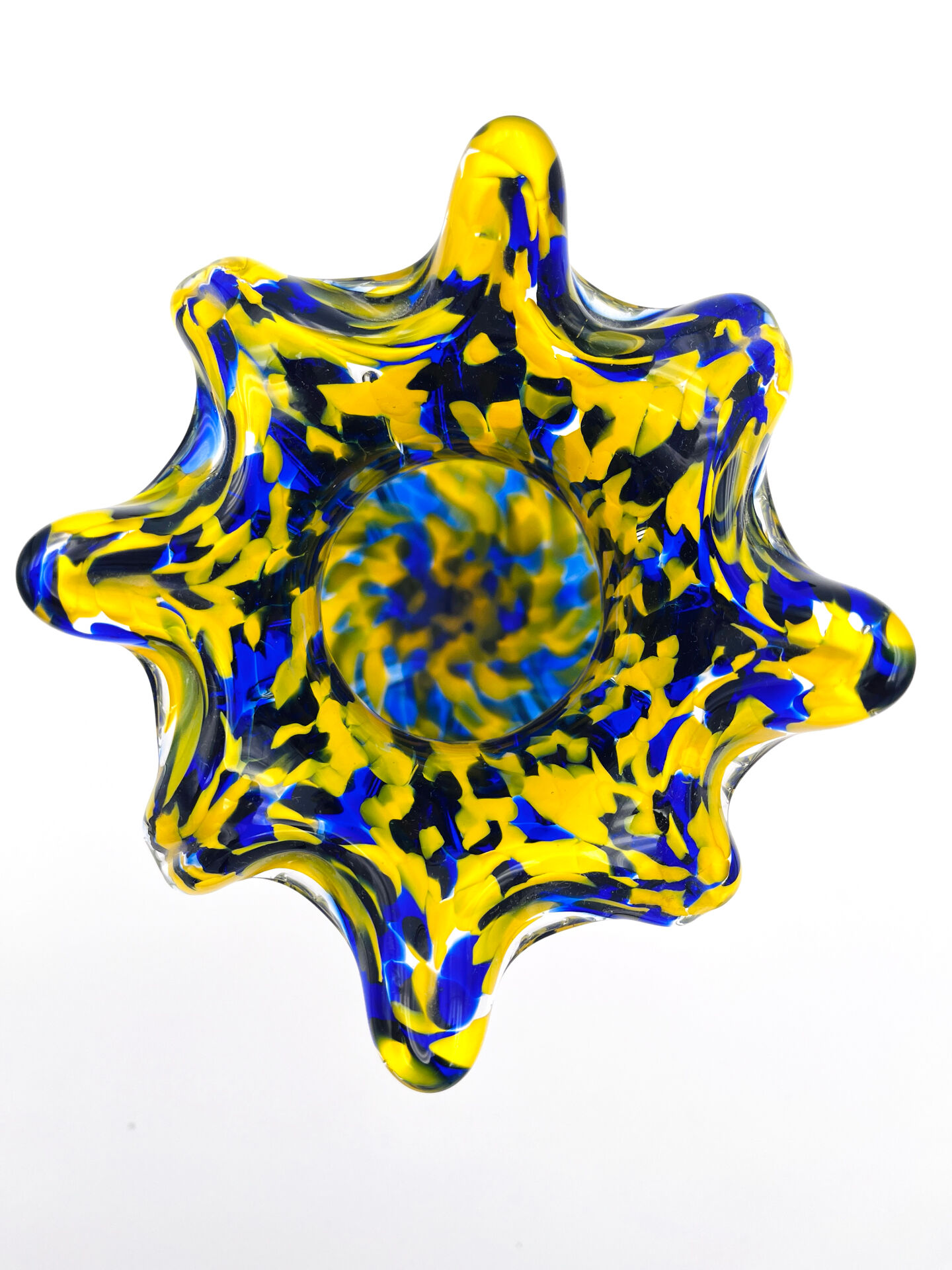 Vase Josef Hospodka Chřibská Macchia Blue Yellow Bohemian Glass 60s