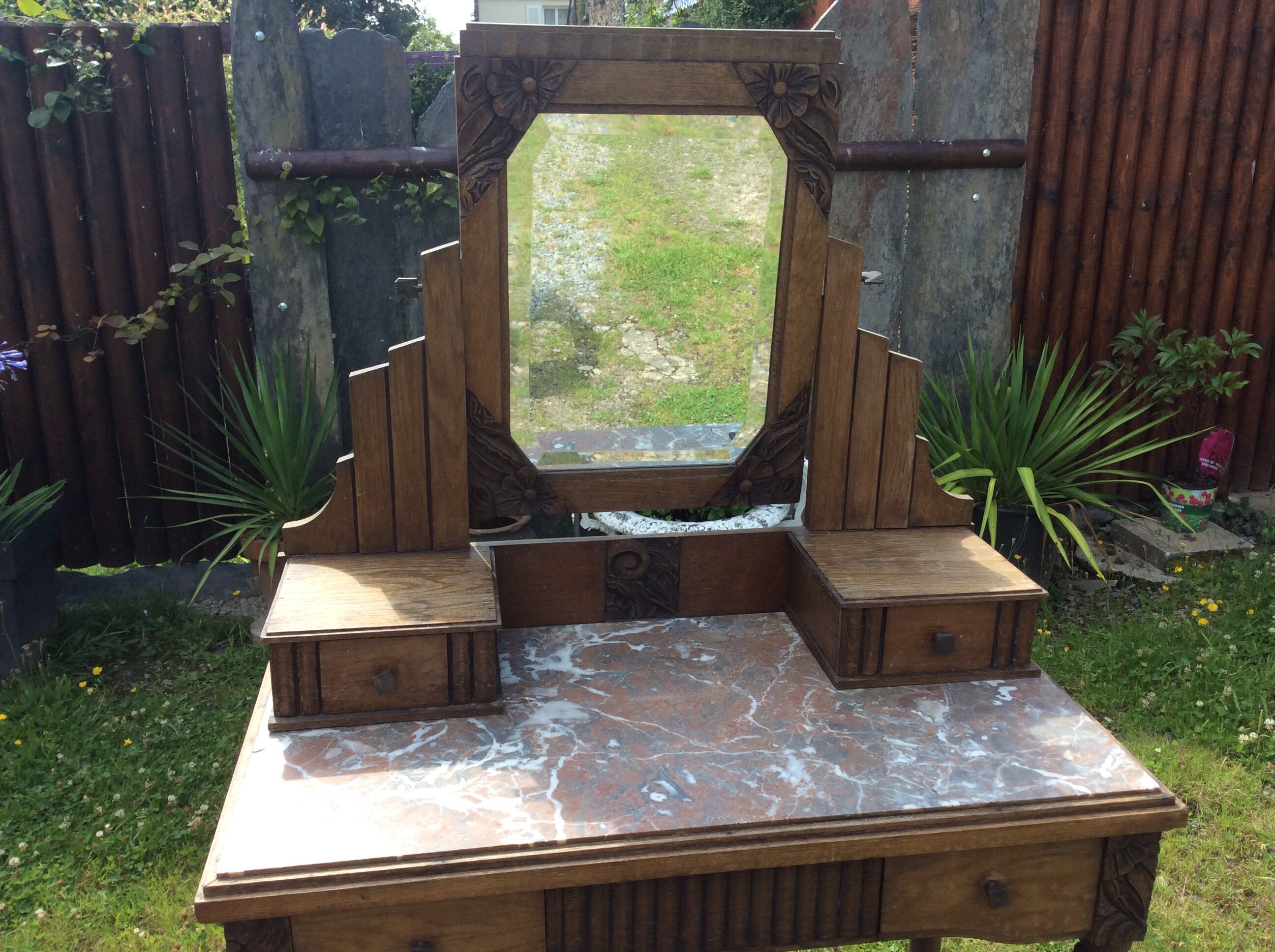 Rococo vintage hairdresser in oak marble top