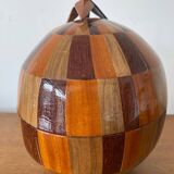 Antique Coconut Ice Bucket Wood Marquetry 1950s Vintage