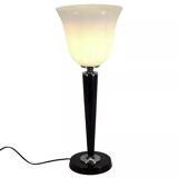 Black lacquered wood and white opaline lamp