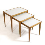 Three walnut side tables from the 60s