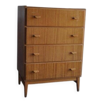 Brown Scandinavian chest of drawers in plywood, 4 drawers, Mid-Century style (1960s)