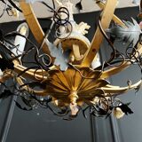 Napoleon III period cage chandelier in bronze and porcelain