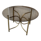 Vintage round coffee table in gilded brass with a glass top - 1970s