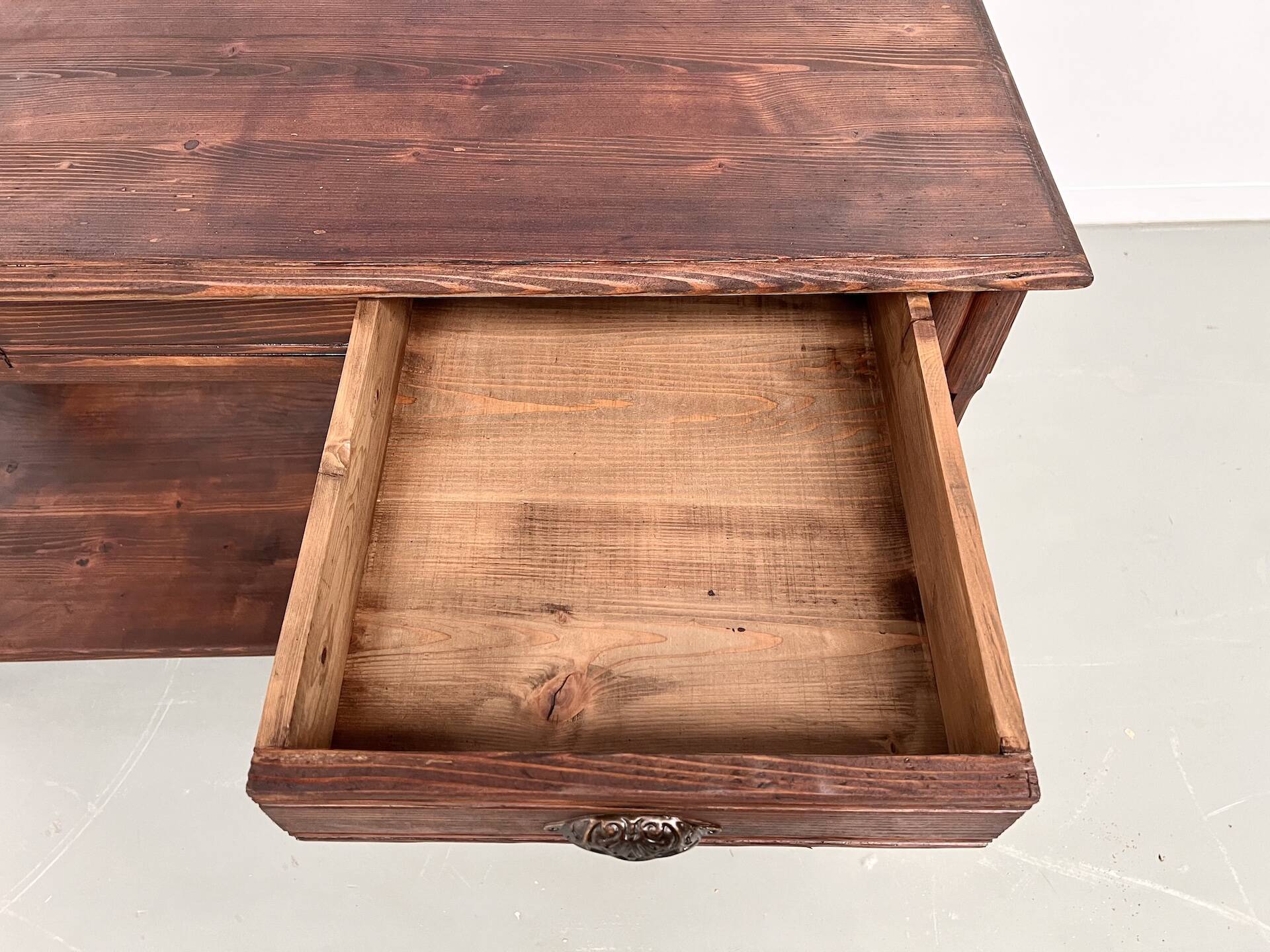 Small pine drapery table from the 1950s