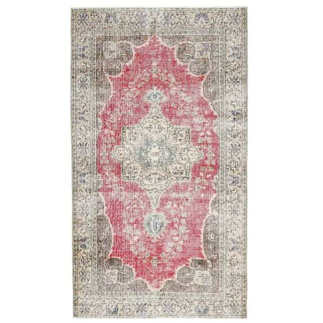 Vintage Turkish Oushak Handmade Wool Cotton Red Area Rug  111x199