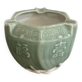 Celadon green porcelain ashtray brush washer with Fu Shou characters.