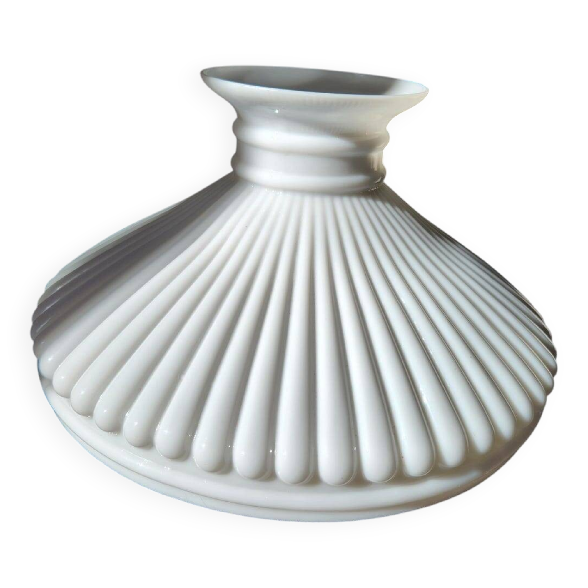 1930s Lamp Shade Art Deco White Opaline Ribbed Glass Lamp Shade Office