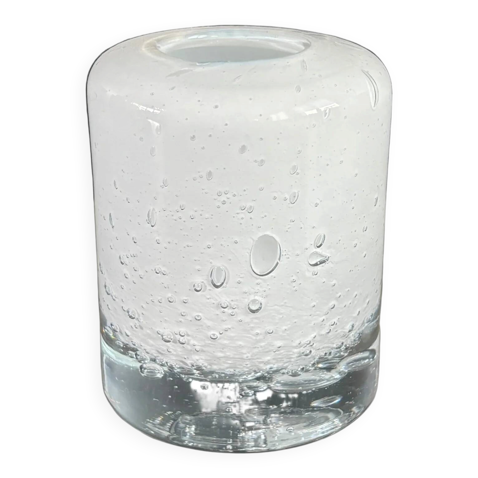 Bougeoir en verre moulé bullé blanc