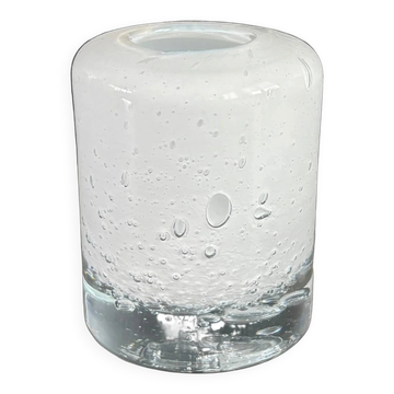 Moulded glass bubble white candlestick