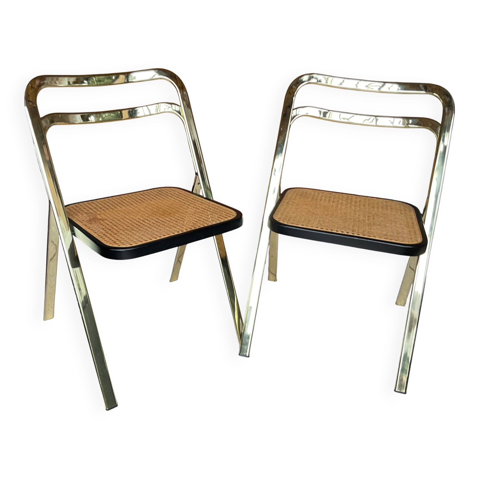 2 ribbed folding chairs CIDUE in gold chrome