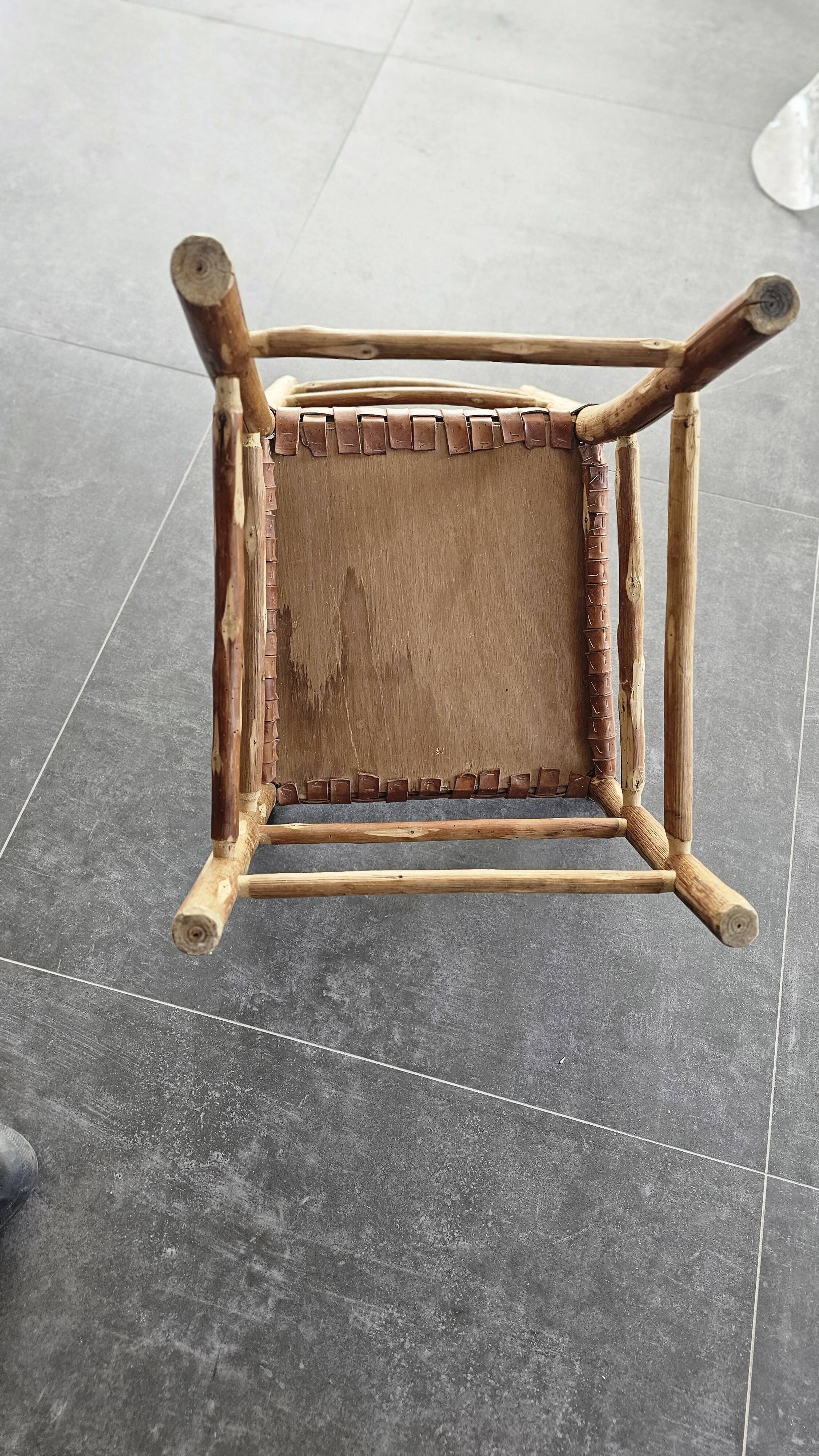 Chestnut chair, woven leather seat