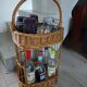 Panier porte bouteilles ancien en rotin