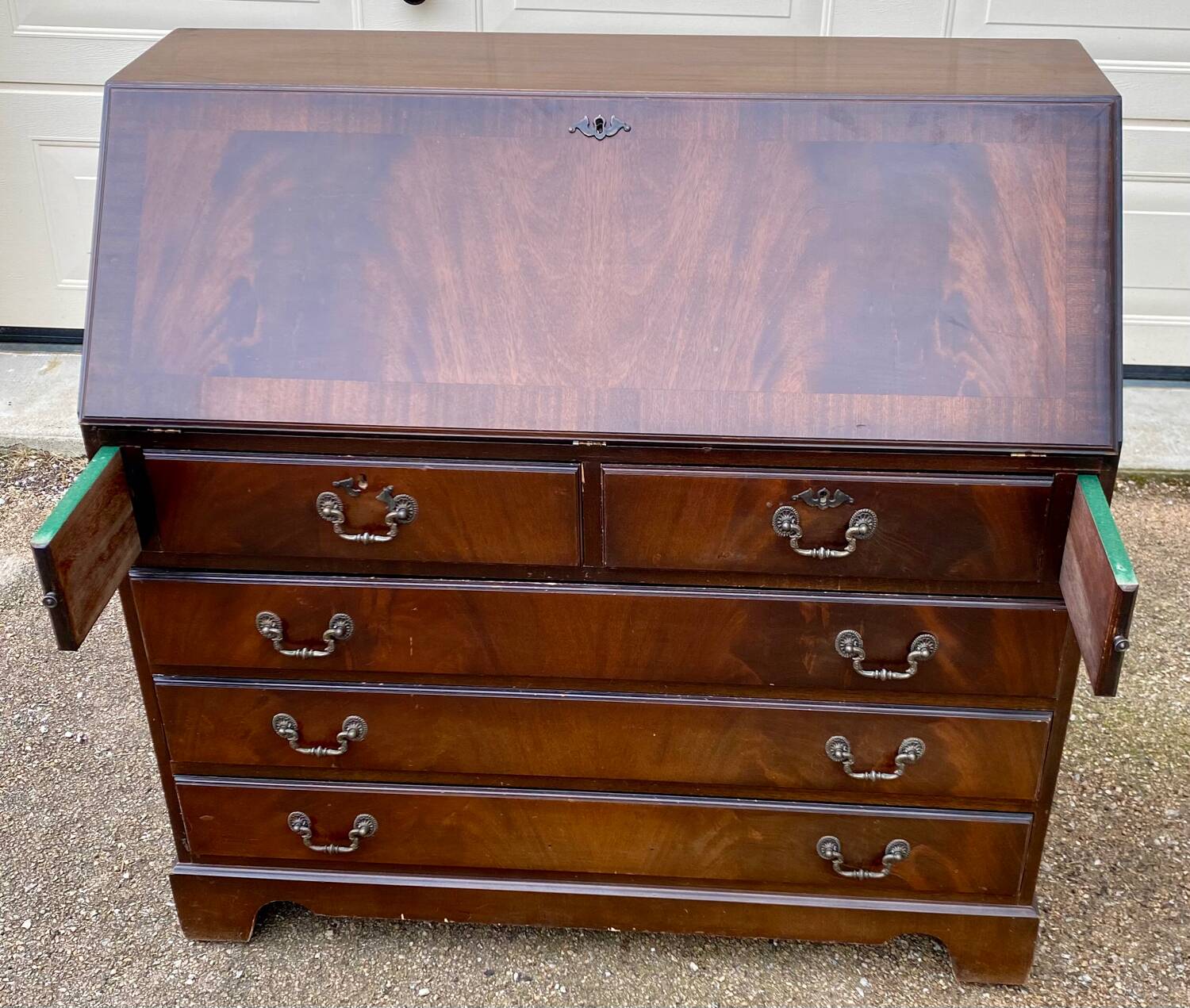Secretary, chest of drawers, desk, scribe in solid mahogany