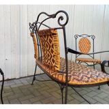 Set of vintage garden furniture sofa wrought iron and wicker, chairs & coffee table vintage 1980