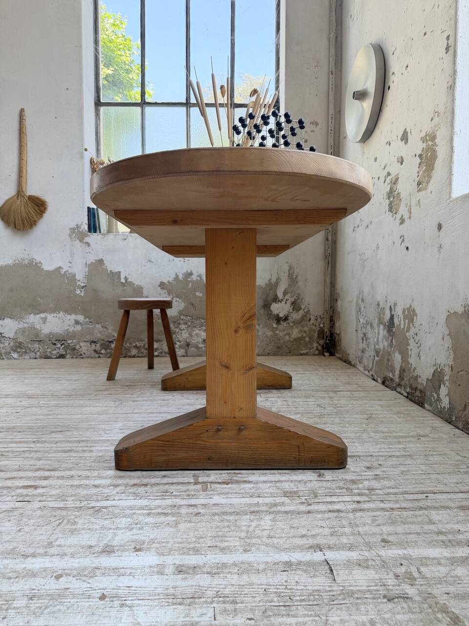 Brutalist pine oval table
