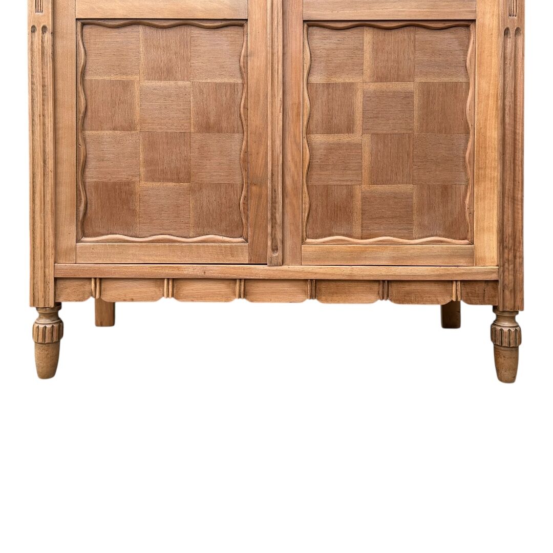 Parisian glass-fronted Art Deco wardrobe in solid raw walnut.