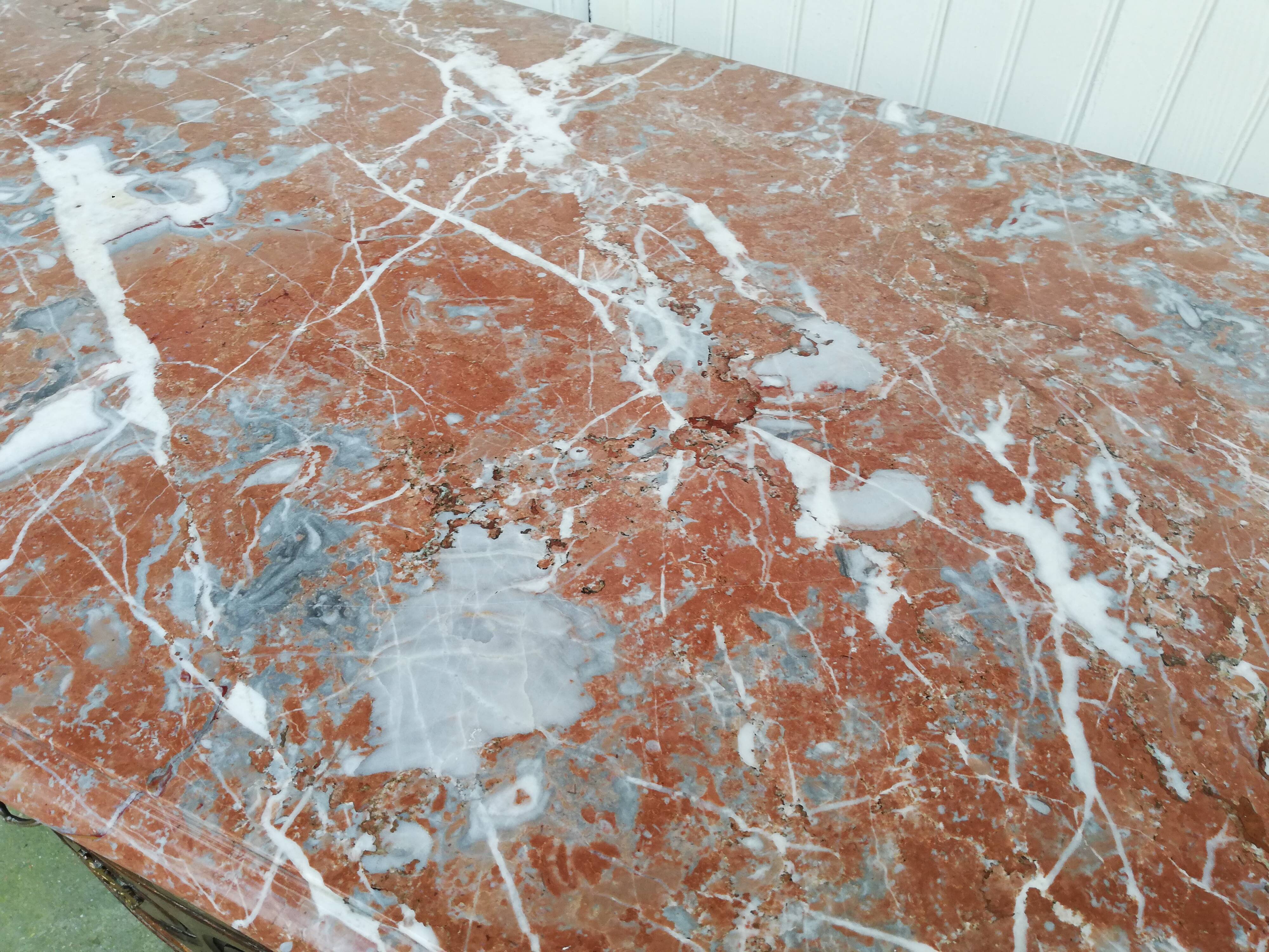 Louis XVI style curved chest of drawers, wooden structure and marble top