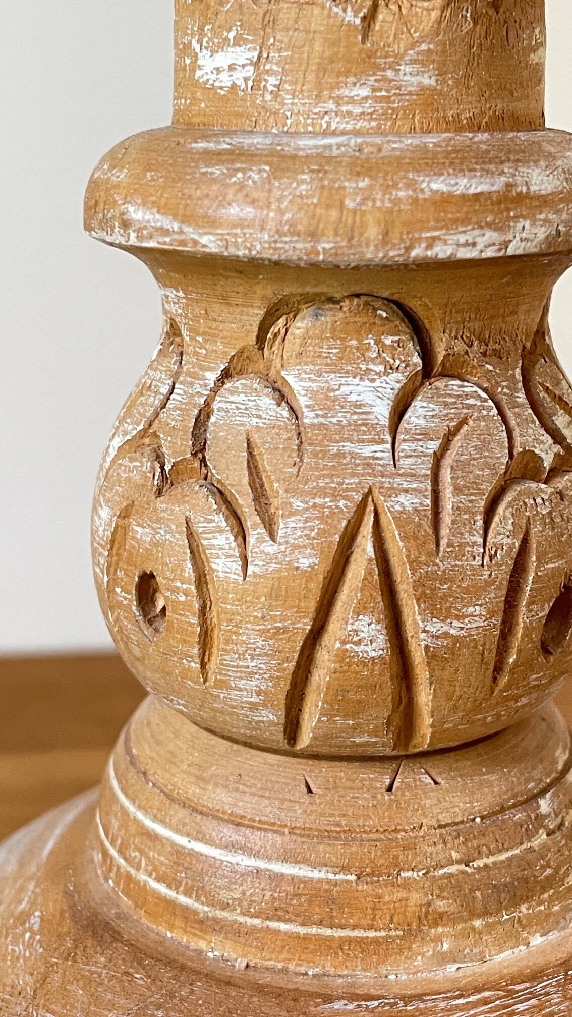 Carved wood lamp