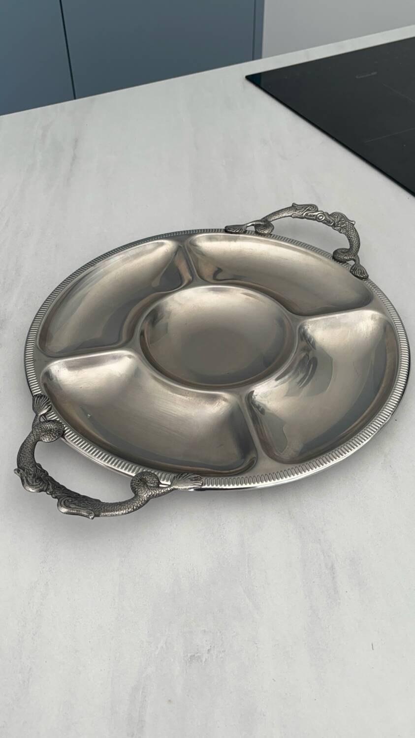 Round plateau Jean Couzon in stainless steel – Vintage design serving dish