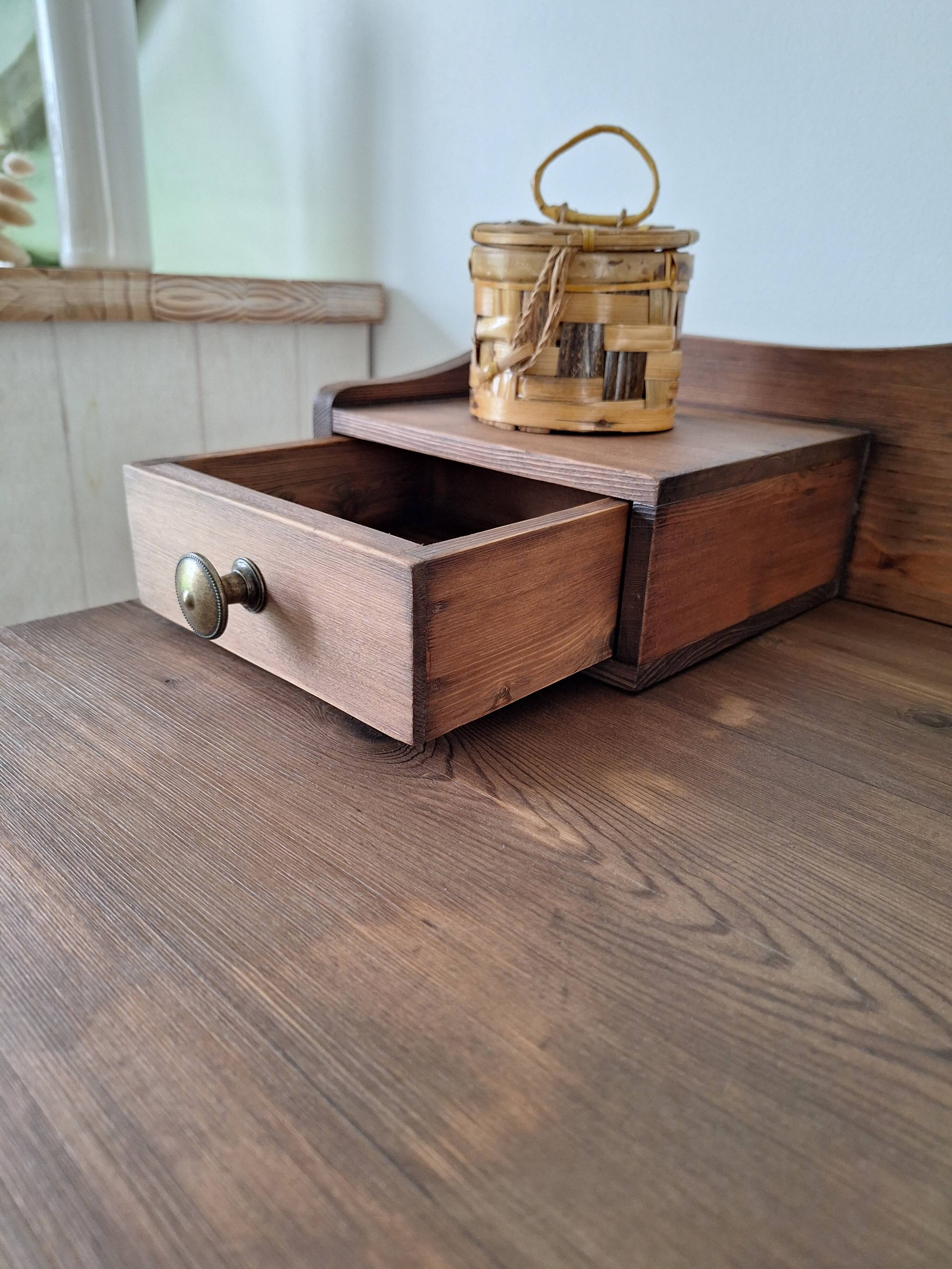 Antique solid wood desk with tiers – metal handles